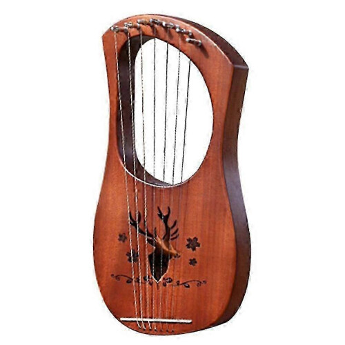 (As show, One size) 7-string Lyre Harp Mahogany Solid Wooden Metal Strings Stringed Instruments
