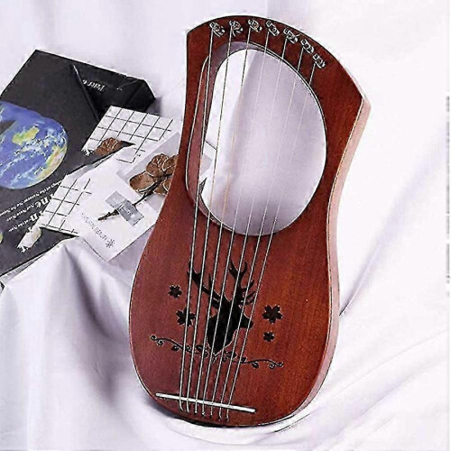 (As show, One size) 7-string Lyre Harp Mahogany Solid Wooden Metal Strings Stringed Instruments 2