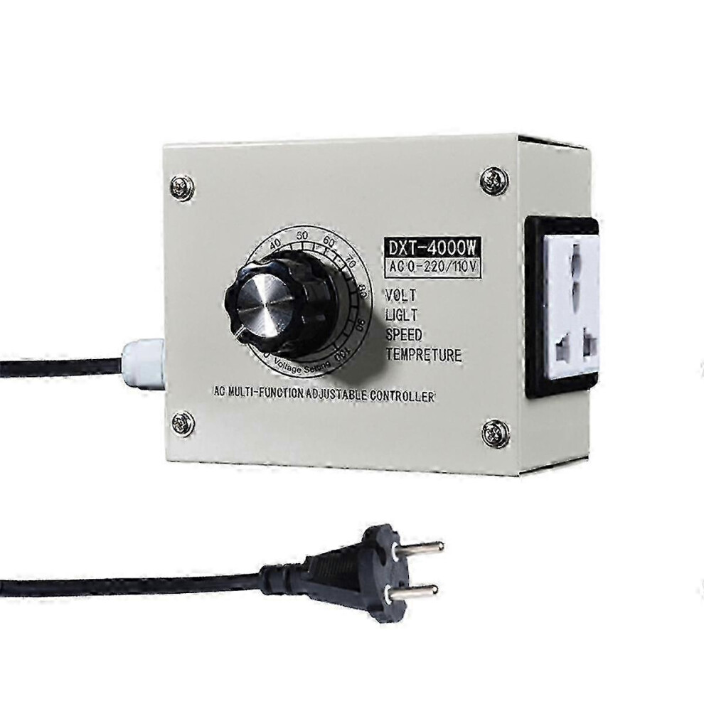 (As Show, One Size) Adjustable Voltage Regulator 4000W Scr Adjustable Dimmer Speed Temperature Stepless Variable Speed Belt Eu Plug 4631898219050