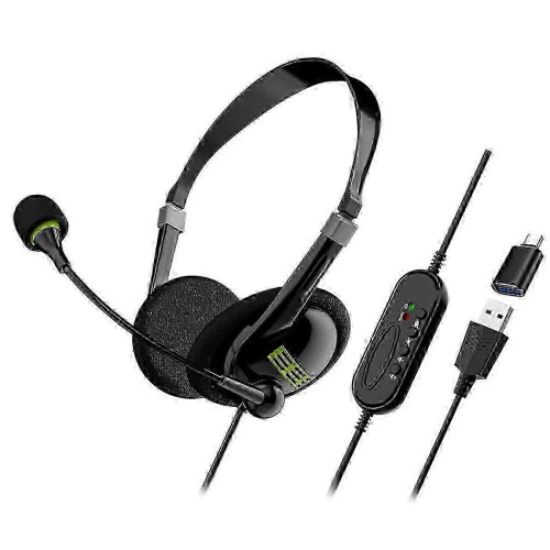 (As show, One size) USB Computer Headset Business Operator Special Headset Wired Headset In-Line Control Headset with Typec Adapter 1