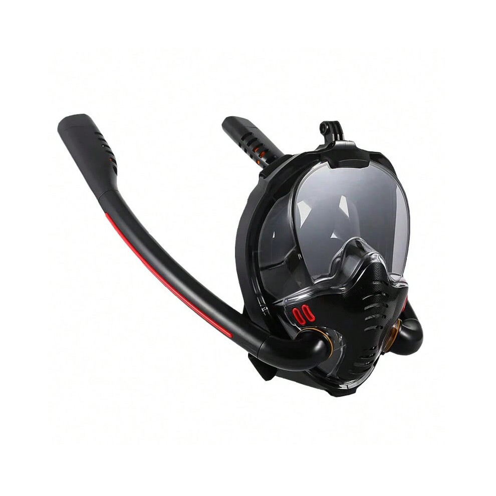 (Black-Black, L/XL) Professional Double Tubes Full Face Snorkel Mask New Breathing Mode 180 Panoramic Anti-Fog Diving Mask Dry Top System For Adult