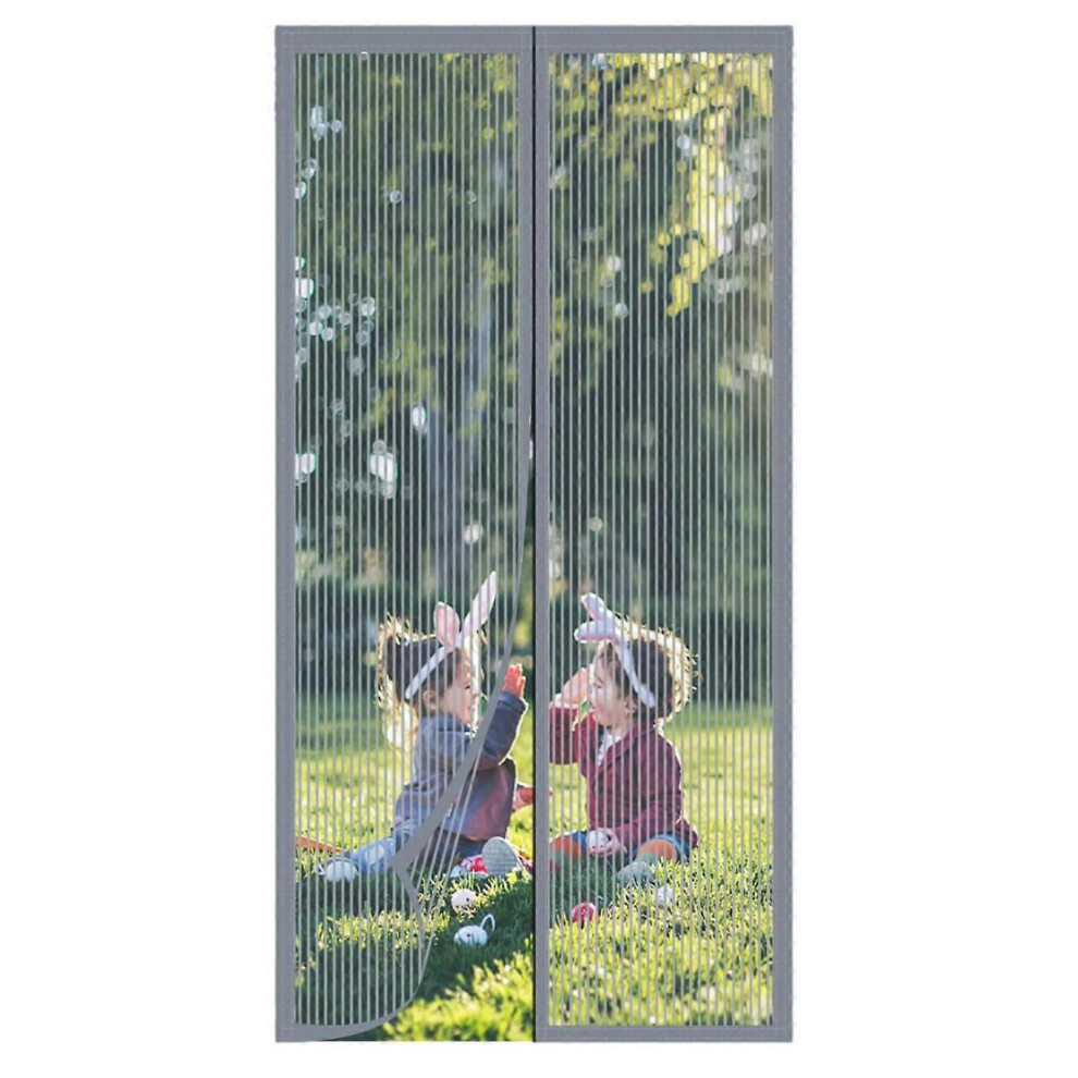 (80 X 200Cm, Grey) Magnetic Screen Door Fits Doors Up To 90 X 210Cm, Heavy Duty Screen Door Mesh Curtain - Self Sealing, Hands Free, Hook And Loop On 5033941329249