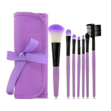 (As show, One size) Professional Cosmetic Make Up Eyeshadow Brush Set with Leather Case Bag (Purple)7 Pcs