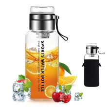 (As show, One size) Glass Bottle 1 Litre - Glass Drinking Bottle with Stainless Steel Strainer, Glass Lid Can be Used as a Cup, for Water and Drinks