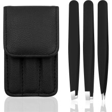 (As show, One size) Tweezers Set Stainless Steel Tweezers with Black Case, Professional Precision Tweezers for Eyebrows Plucking, Ingrown Hair Remover and Facial HairBlac