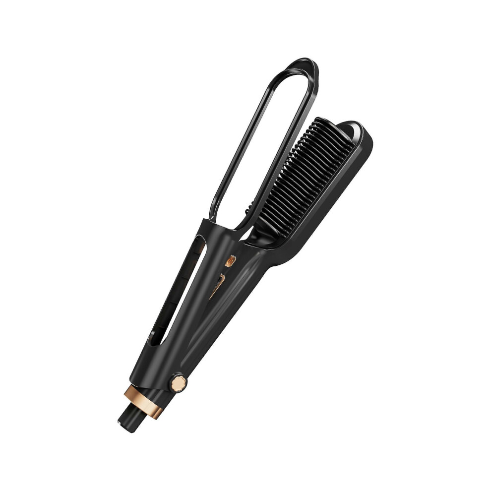 Black (As Show, One Size) Hair Straightener Brush, Ceramic Flat Iron Comb, Fast Heating, Dual Voltage,