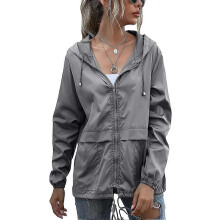 (As show, One size) Lightweight Packable Waterproof Jackets Women Windbreaker Outdoor Cycling Rnning Zipper Jacket with Hood Quick Dry Showerproof Raincoatdark grey1pcs