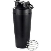 (As show, One size) Stainless Steel Sport Water Bottles Protein Shaker Bottle with Marker, 30 Ounce, with Shaker Ballblack1pcs