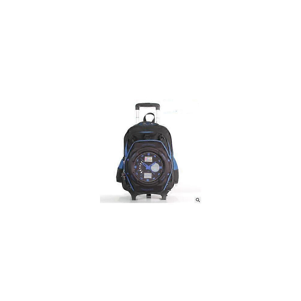 (blue 6 wheels, One size) 3D  Children  Travel Luggage Backpack on wheels Boy's trolley School Backpack with wheels Kids wheeled Rolling Bags for school