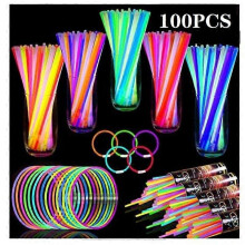 (As show, One size) 100Pcs Neon Lights Stick Concert Birthday Party Props Fluorescent Luminous Light Bracelets
