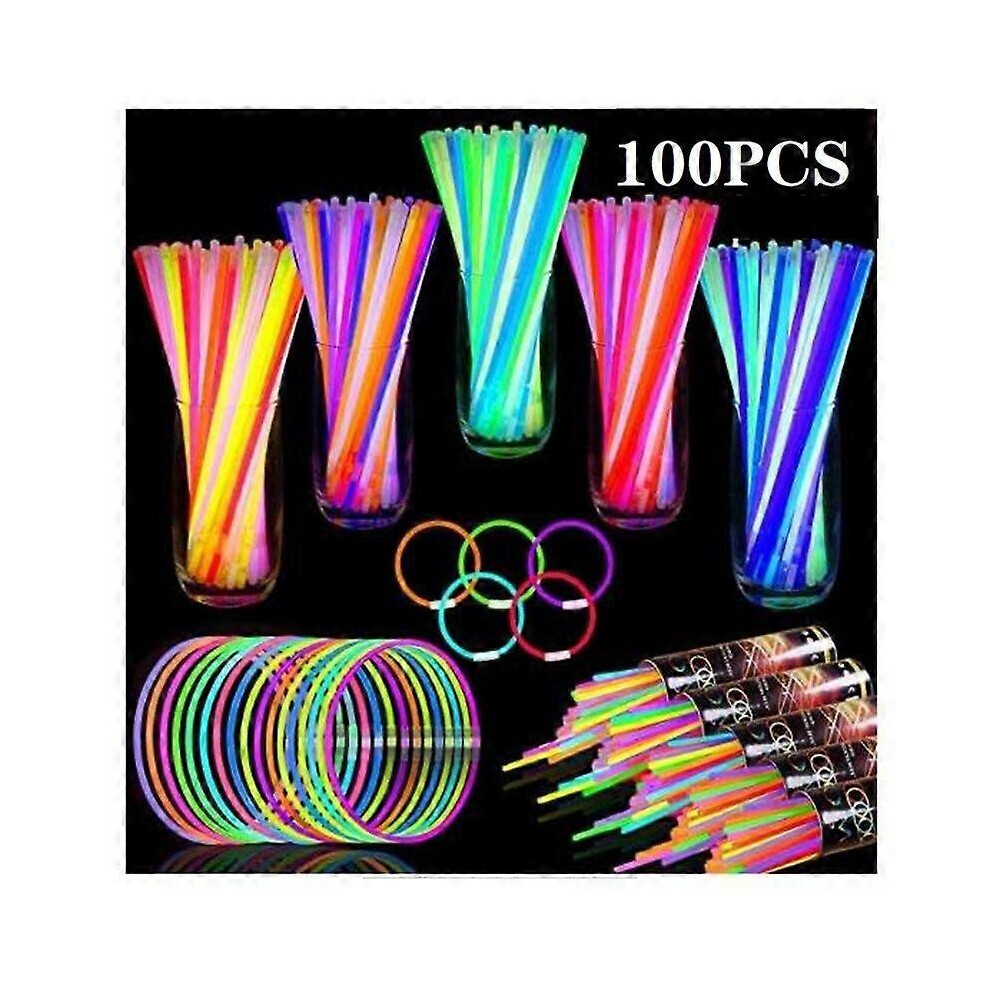 (As Show, One Size) 100Pcs Neon S Stick Concert Birthday Party Props Fluorescent Luminous Bracelets Light