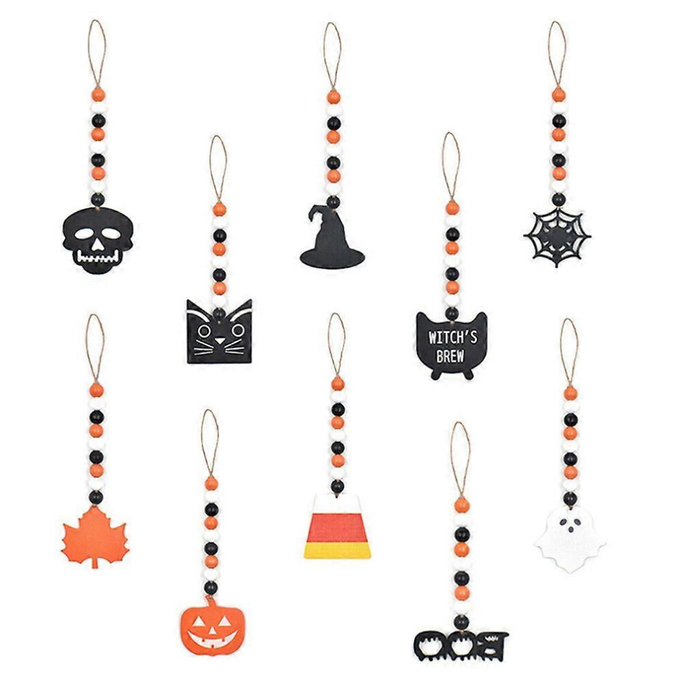 Kikidex (As Show, One Size) Halloween Wooden Beads Garland Pumpkin Ghost Skull Wood Chip Pendant Halloween Party Decoration For Home Rustic Hanging Ornament10