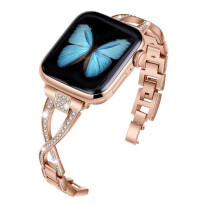 (38or40or41MM, Rose Gold) For Apple Watch 38mm 40mm 41mm 42mm 44mm 45mm Series 9 8 7 6 5 4 3 SE Womens iwatch Strap Shiny Metal Bracelet -GSLHL