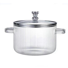(As show, One size) Glass Saucepan Clear Cooking Pot Soup Pot Heating Dual Handles Glass Saucepan with Cover Silver
