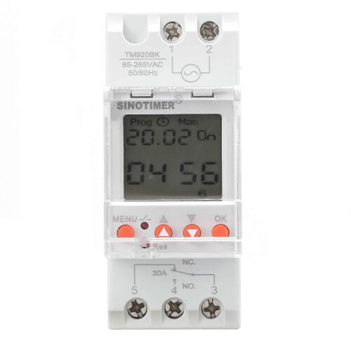 (As show, One size) Timer Switch Programmable Analog Smart Home Power Control Din Rail Mounting 85265V 30A
