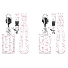(As show, One size) 2 Badge Holder Retractable Clip with Lanyard,Bow Print Lanyard with ID Holder,Breakaway Lanyard for ID Badges for Women
