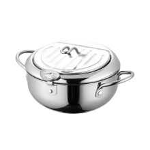 (As show, One size) Deep Fryer Pot Japanese Tempura Deep Fryer Stainless Steel Small Frying Pot with Thermometer & Oil Filtration