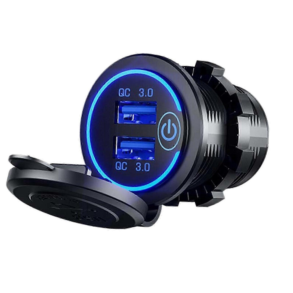 (As Show, One Size) Car Charger Usb Multi Port Qc3.0 Fast Charging Cigar Lighter Adapter For Rv Ships Motorcycles Blue/Light 4632480899988