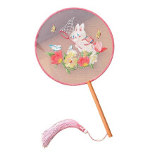 (As show, One size) Round fan, ancient fan, round fan, dance, photography, wedding, gift, decoration(6)