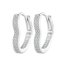 (As show, One size) 925 Sterling Silver HeartShaped Ear Buckles Love Hoop Earrings Pave Setting Cz for Women Fine Jewelry Gift