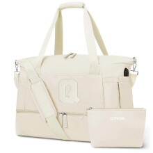 (As show, One size) Gym Bag, Travel Duffel with USB, Wet Pocket Shoes Compartment (Letter Q)