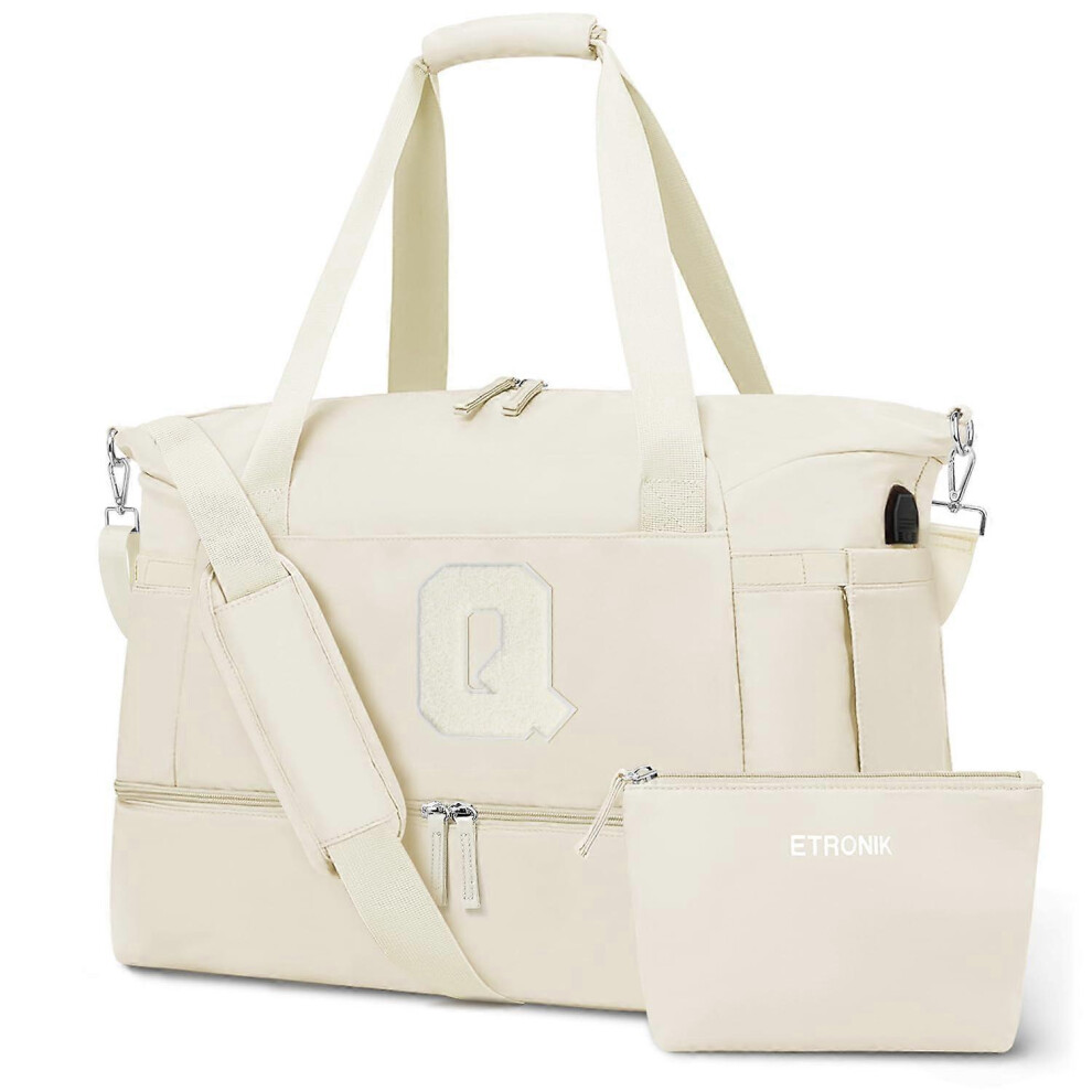 (As show, One size) Gym Bag, Travel Duffel with USB, Wet Pocket  Shoes Compartment (Letter Q)-image-OPC-PHJWGPZ-NEW