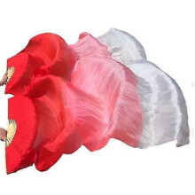 (As show, One size) Professional Chinese Dance Fans  Handmade Faux Silk  Bamboo Foldable Fans  Belly Dancing Performance Set