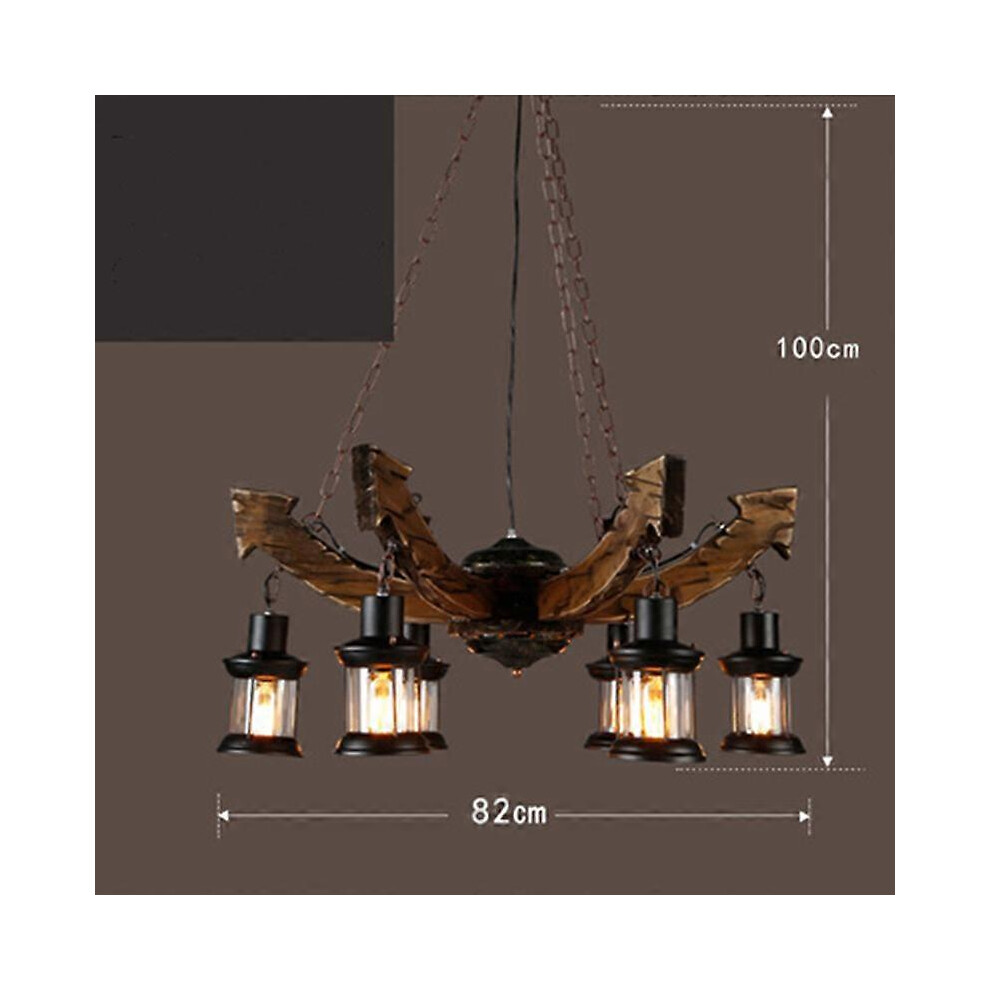 (As show, One size) LOFT Retro Old Boat Solid Wood Bar Industrial Pendant Lamps Vintage Creative Personality Wooden Lamp For Dining Living Room