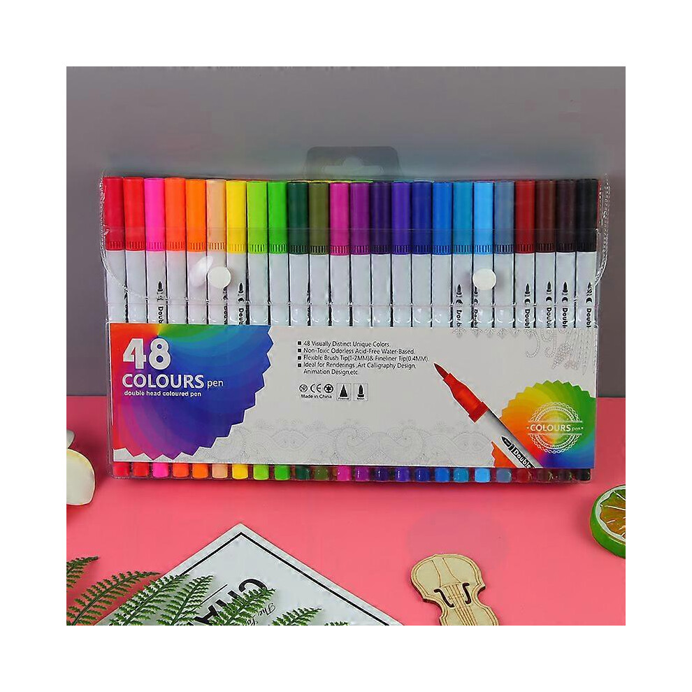 (As show, One size) 12/48/60/80/100/120 Colors Markers Watercolor Art Brush Pen Dual Tip Fineliner Drawing for Calligraphy Painting Set Art Supplies
