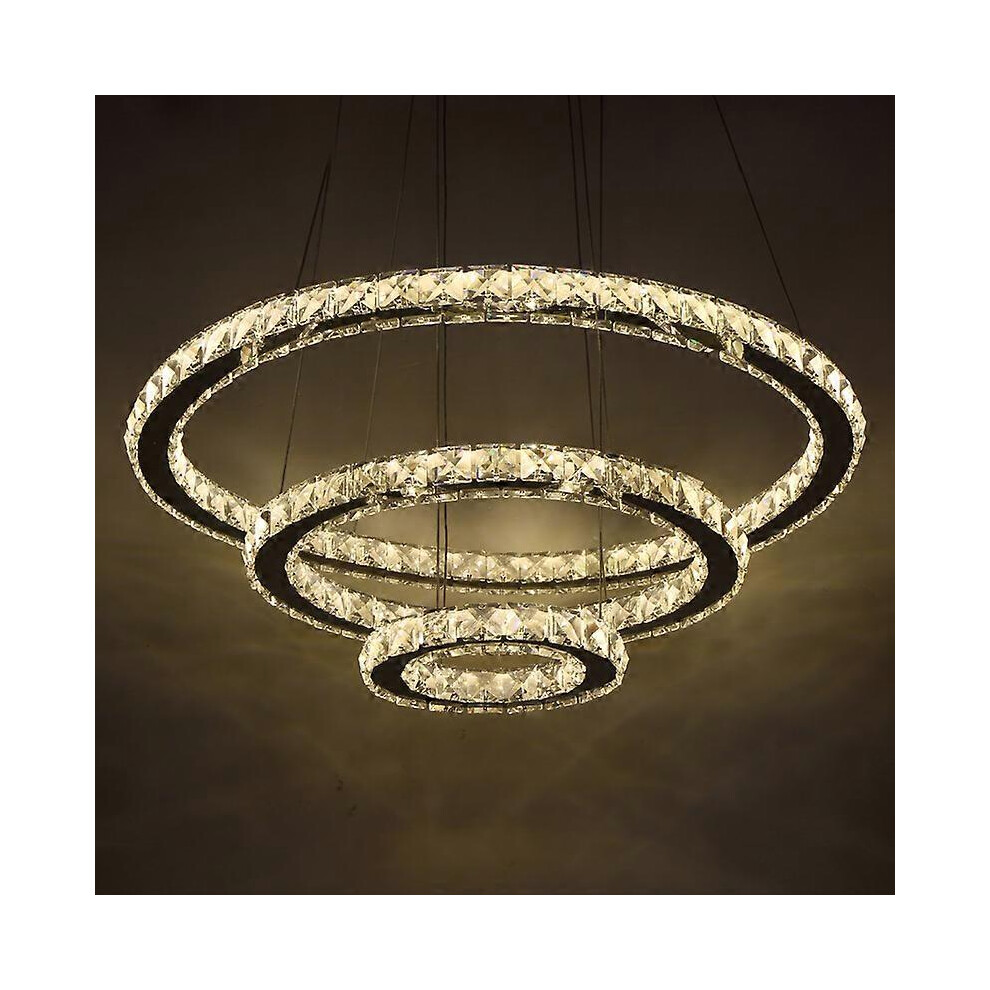 (As show, One size) Modern LED K9 Crystal Chandelier Lights For Living Room Rings Crystal Chandelier Lighting Pendant Hanging Ceiling Fixtures-image-OPC-PHJWMNY-NEW