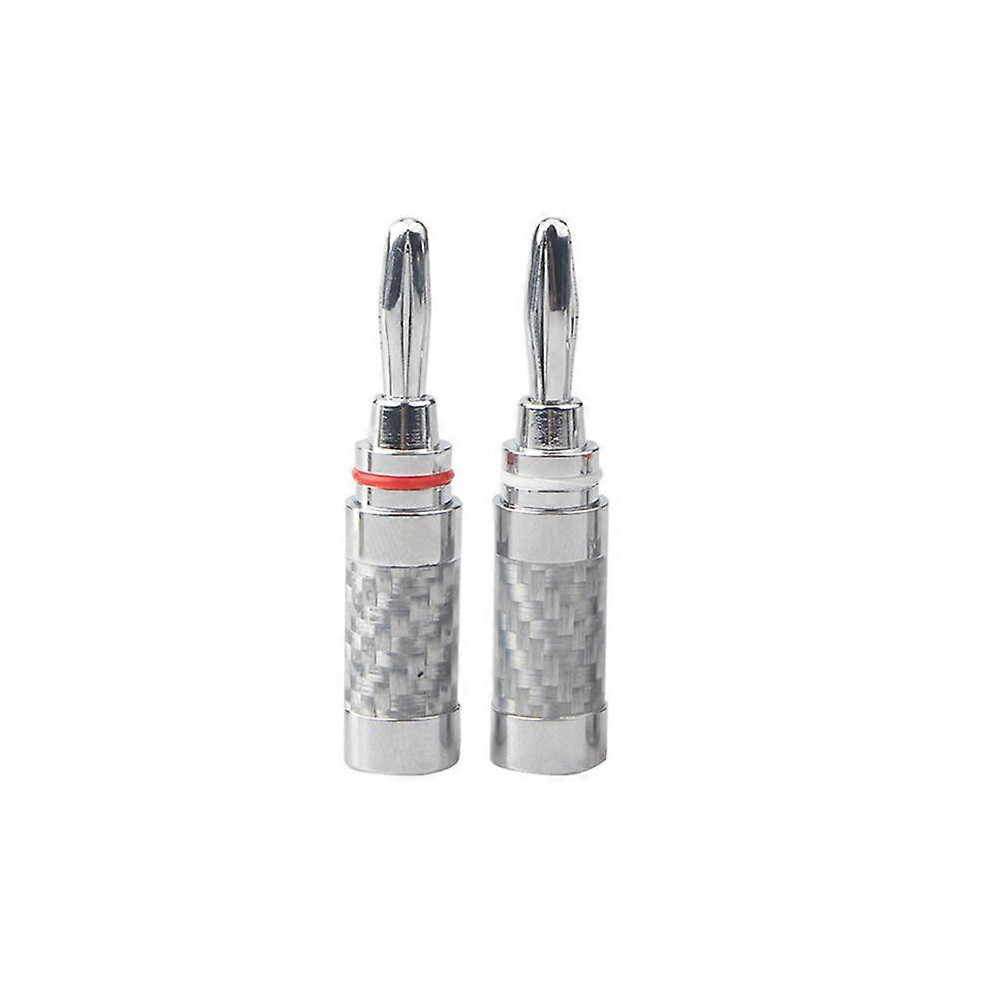 (As Show, One Size) Banana Plug Speaker Connector Carbon Fiber Rhodium Plated Terminals Audio Video Hifi Speaker Bananas Connectors Red/White 4634009534851