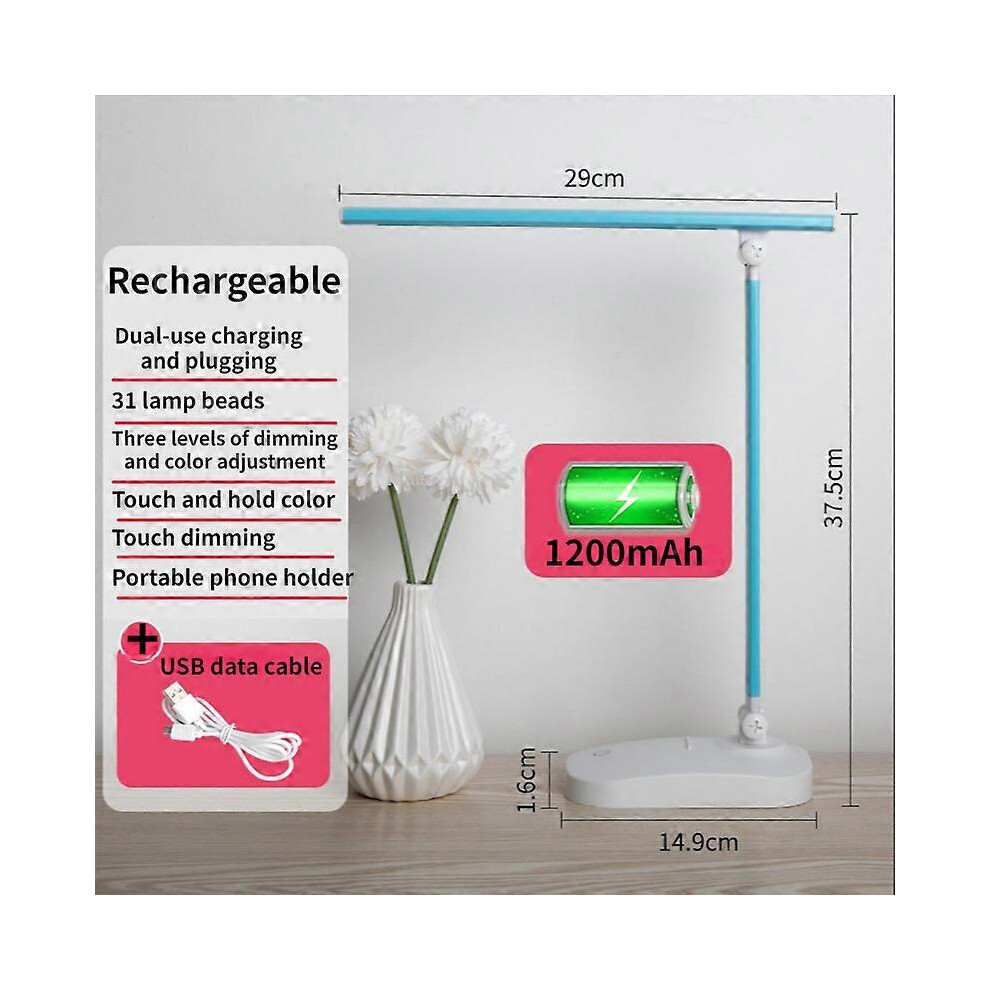 (Pink5, One size) LED Desk Lamp 3 Colors Stepless Dimming Touch Foldable USB Rechargeable Desk Lamp Bedside Eye Protection Reading Night Light