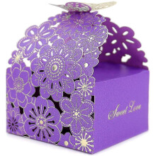 (As show, One size) 50pcs/set Flower Butterfly Hollow Candy Box Cookie Gift Boxes Favors Cute Chocolate Box For Birthday Party Supplies (purple, S)