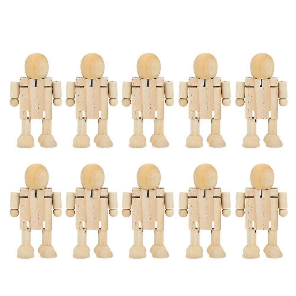 (As Show, One Size) 10Pcs Unfinished Wooden Robot Wood People Shapes Figures For Diy Painting Arts Crafts 4123173358344