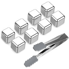 (As show, One size) 8 x Stainless Steel Whisky Stones Ice Cubes, Reusable Chilling Rocks Cooling for Scotch Whisky, Wine, Gin, Tonic Drinks (silver)(9pcs