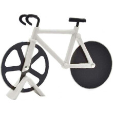 (As show, One size) Bicycle Shape Pizza Cutter Stainless Steel Two-wheel Bike Round Pizza Cutting Tools (white1pc)