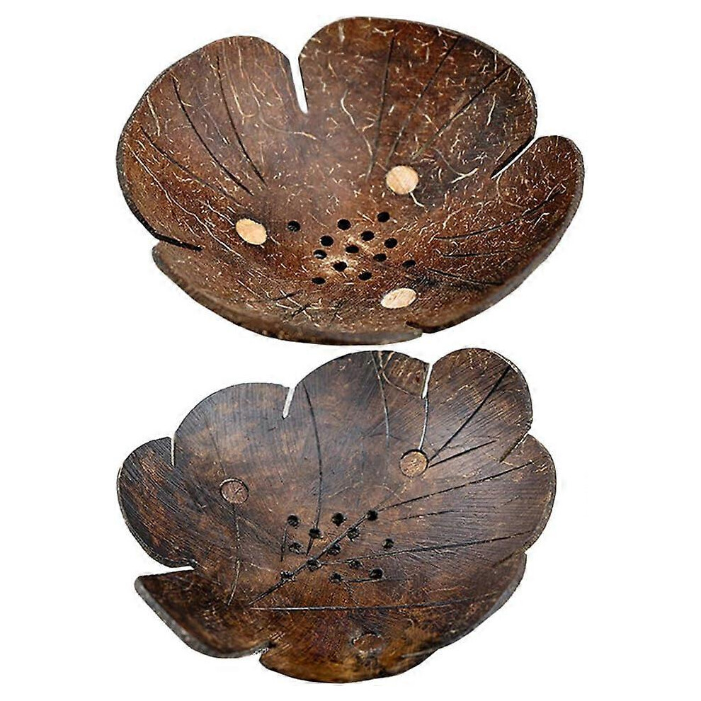 (As show, One size) Coconut Shell Bowl Smooth Candy Snack Bowl Household Soap Drain Plates (brown)(2pcs)-image-OPC-PHJWR7J-NEW
