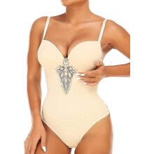 (As show, One size) Women's Lace Bodysuit Shapewear With Built-in Bra Body Shaper Butt Lifter Tummy Control V-neck Tank Tops