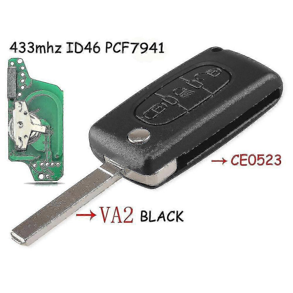 (Hca Ce0536, Modulation) For Citroen C2 C3 C4 C5 C6 C8 433Mhz Id46 3 Buttons Flip Remote Car Key Fob Va2/Hca Blade Ce0523/Ce0536 New Light 5031614181361