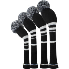 (As show, One size) Knit Golf Wood Headcover Set of 4 for Driver Wood, Fairway Wood, Utilities (black4pcs