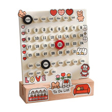 (As show, One size) Desk Date Planner Integrated Molding Ring Table Calendar Ornaments for DIY Home Stationer Decoration Birch and ABS White
