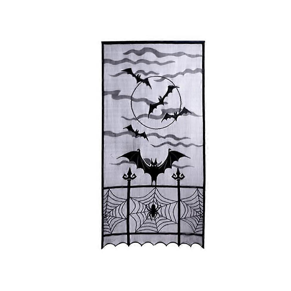 (As show, One size) halloween Door Curtain Skull Bat Spider Web Black Lace Door Curtain Mesh Home Door And Window Decoration Fabric - Bat Curtainblack1pcs