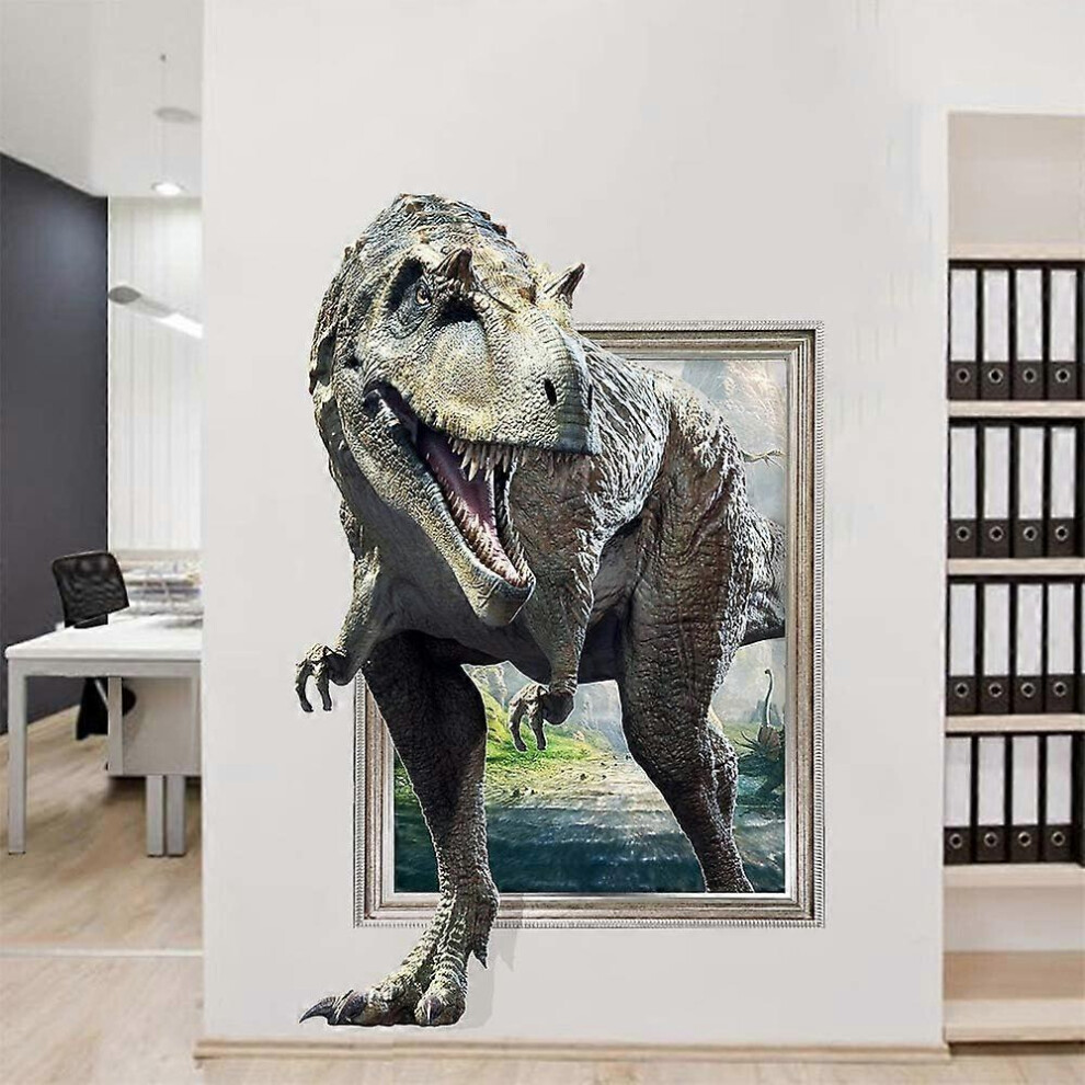 (As Show, One Size) Dinosaur Wall Sticker Large Size Through The Wall Dinosaur Wall Decal Peel And Stick Pvc Wall Mural For Boys Bedroom (Grey) (1Pc) Grey Kikidex