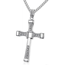 925 Sterling Silver Real Rhinestone Fast and Furious 7 Cross Charm for Men Women