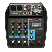 (As show, One size) TU04 BT Sound Mixing Console Record 5V 2A Phantom Power Monitor AUX Paths Plus Effects 4 Channels Audio Mixer with USB