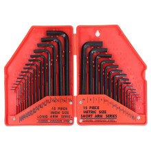 (As show, One size) 30 Pcs Hex Wrench Set 45 Steel High Strength Inch Metric Long Short Arm Hex Key Combo