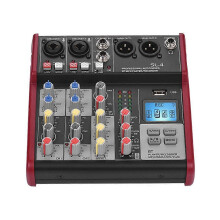 (As show, One size) SL-4 Compact Size 4-Channel Mixing Console Mixer 2-band EQ Built-in 48V Phantom Power Supports BT Connection USB MP3 Player for Recording DJ Network L