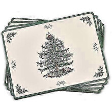(As show, One size) Christmas Tree Series Placemats | Set of 4 | Heat Resistant Mats | Cork Board | Hard Placemat Set for Table | Size 30*45CM Green