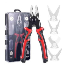 (As show, One size) 5in1 Multifunctional Interchangeable Heads Pliers Set Steel Wire Pliers Vise Stripping Pliers Set Multi-purpose Electronic Maintenance Tools for Elect