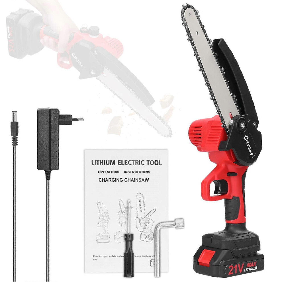 (As show, One size) 21V 8inch Portable Electric Pruning Saws Small Wood Splitting Chainsaw Brush Motor One-handed Woodworking Tool with Lubrication Sy-image-OPC-PHJX96H-NEW